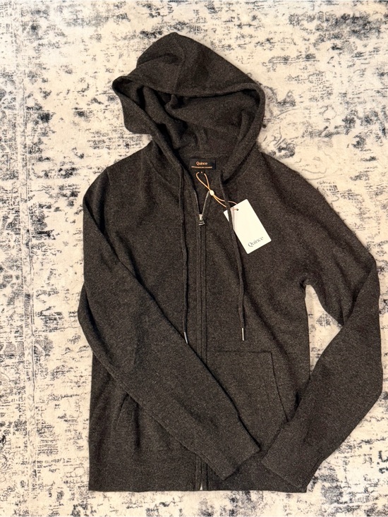 Quince Sweaters - Quince Mongolian Cashmere Full-Zip Hoodie Heather Charcoal MSRP $118